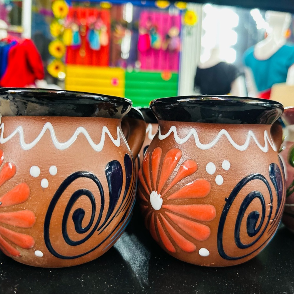 Set of 4 Mexican caffe mugs Mexican Hand-Painted Clay Pottery Mug